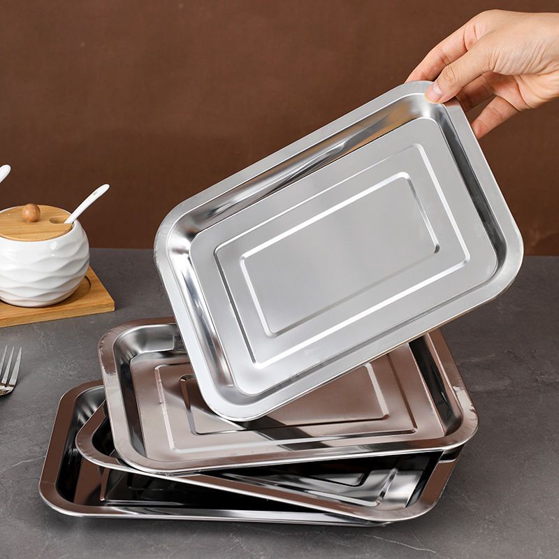 Piatto per barbecue da campeggio commerciale rettangolare in acciaio inossidabile resistente al calore, piatto non usa e getta_voghion.com