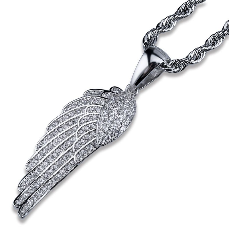 Men's Jewelry Hip Hop Feather Pendant Necklace With Micro-Pave Zirconia And Gold Plating, 24-Inch Twist Chain, Unisex Design_voghion.com