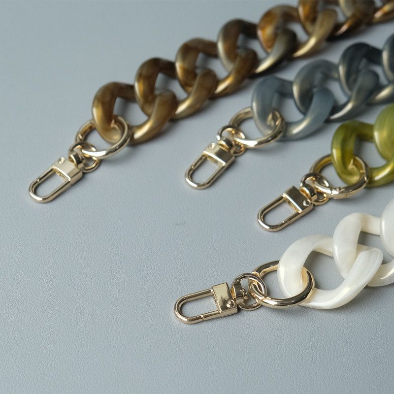Vintage Gold Pulver Pailletten Acryl Harz Farbe-Block Handgemachte Abnehmbare Dicke Tasche Dekoration Kette_voghion.com