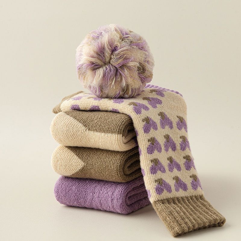 Women's mid tube socks autumn and winter thick terry socks purple warm socks versatile sweat absorbent and deodorant student mid tube socks_voghion.com