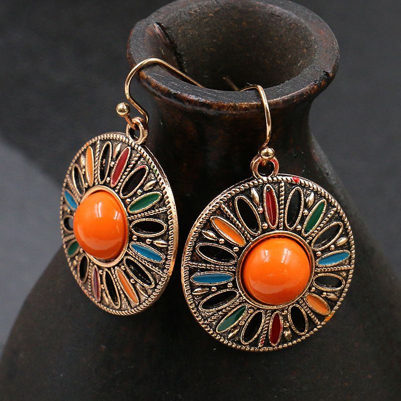 Bohemian fashion round pendant earrings trend drop oil earrings personality cross-border exaggerated jewelry_voghion.com
