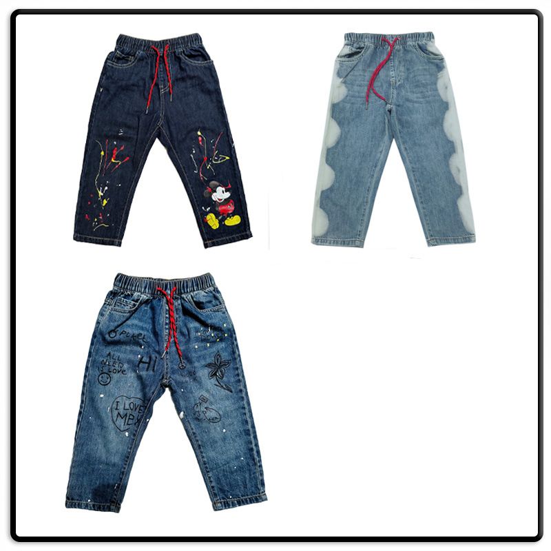 Kinderjeans van stretchstof met verstelbare taille en leuke prints – zacht katoen, unisex, 90-140 cm (3-8 jaar), machinewasbaar_voghion.com
