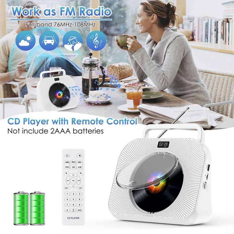 Gueray CD-soitin kotikäyttöön Bluetooth-työpöydän CD-soittimella, jossa kaiuttimet kuulokeliitäntään FM-radio Boombox kaukosäätimellä_voghion.com