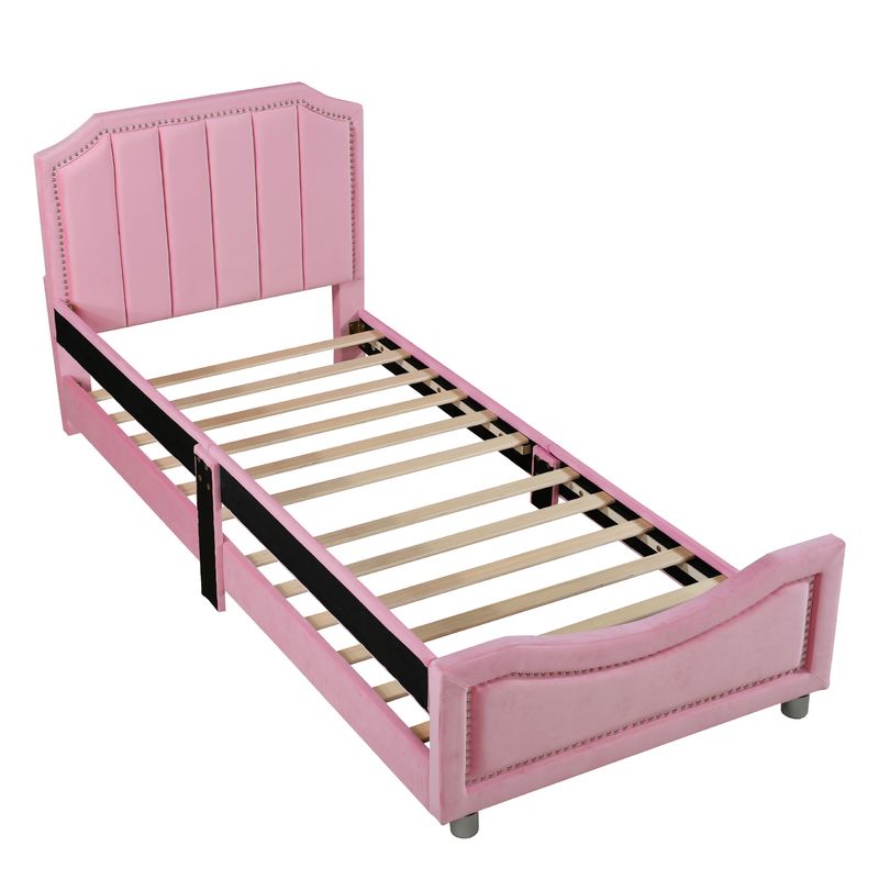 Polsterbett 90x200cm, Schlafsofa, Flanell, Mit Armlehnen, Rosa_voghion.com