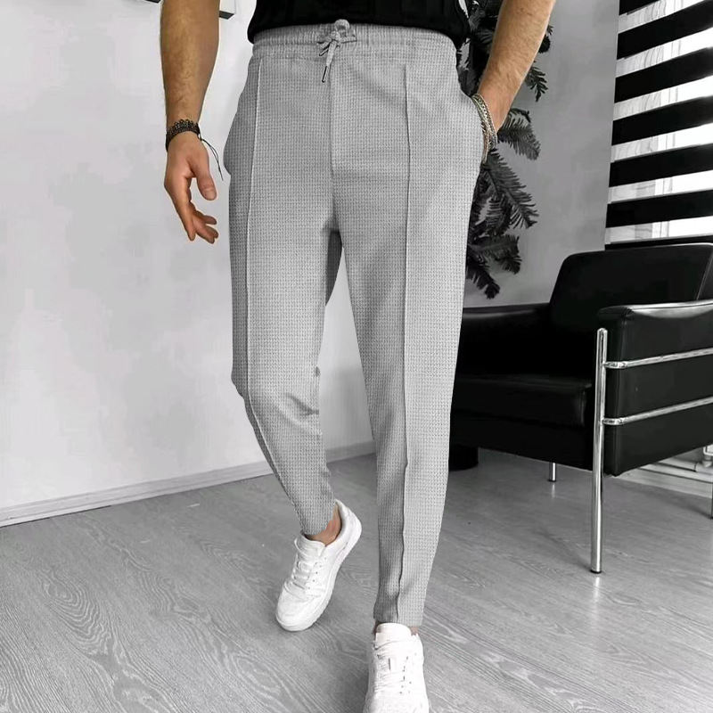 2023 Summer New Men's Waffle Drawstring Sports Casual Pants_voghion.com