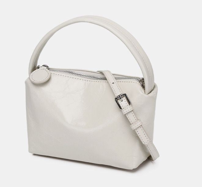 Borsa per il pranzo in vera pelle screpolata lucida di nicchia coreana del 2024, borsa a mano alla moda in pelle di mucca da donna, monospalla_voghion.com