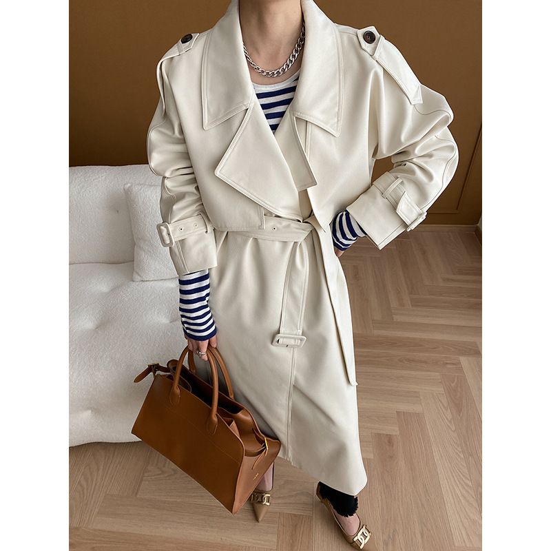 Trench lungo Sinan Full Aura con cintura elegante e non stirabile, stile 2025, autunno inverno, nuovo SN5178_voghion.com