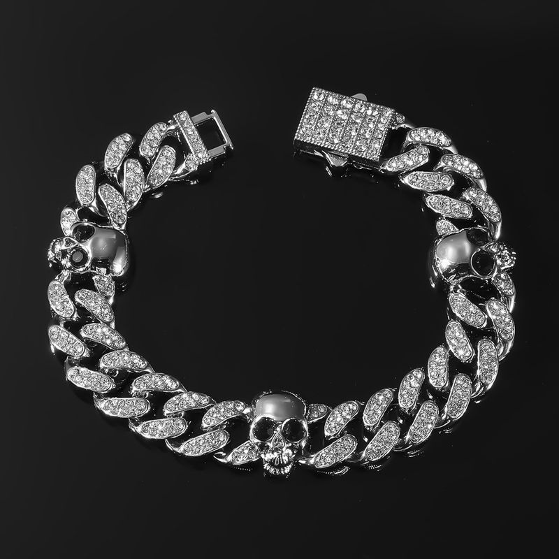 Men's Personality Cuban Chain Trendy Full Diamond Hip Hop Skull Necklace Jewelry_voghion.com