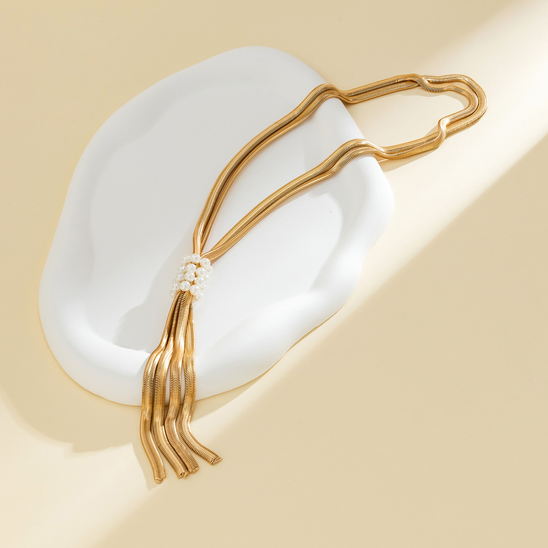 Dames sieraden hiphop metalen wind snake bone chain ketting trend geometrisch lang geweven sleutelbeen ketting_voghion.com