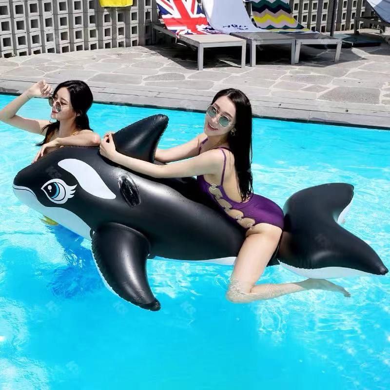 Inflatable Black Dolphin Large Whale Pool Ride-On Toy For Children And Adults Swimming Ring Water Float_voghion.com