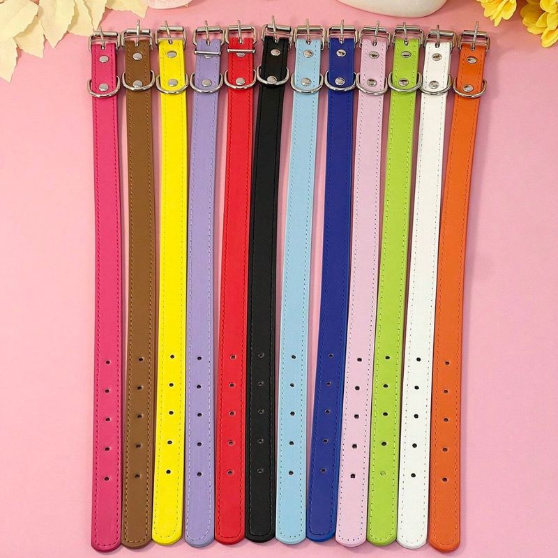 Collare piatto in pelle per cani e gatti, semplice, con campanellino, multicolore, anti-soffocamento_voghion.com