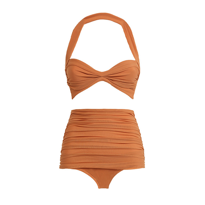 Naisten uudet bikinit halterneck mesh-splicing ranskalainen retro halkaistu uimapuku naisten rajat ylittävä hot style_voghion.com