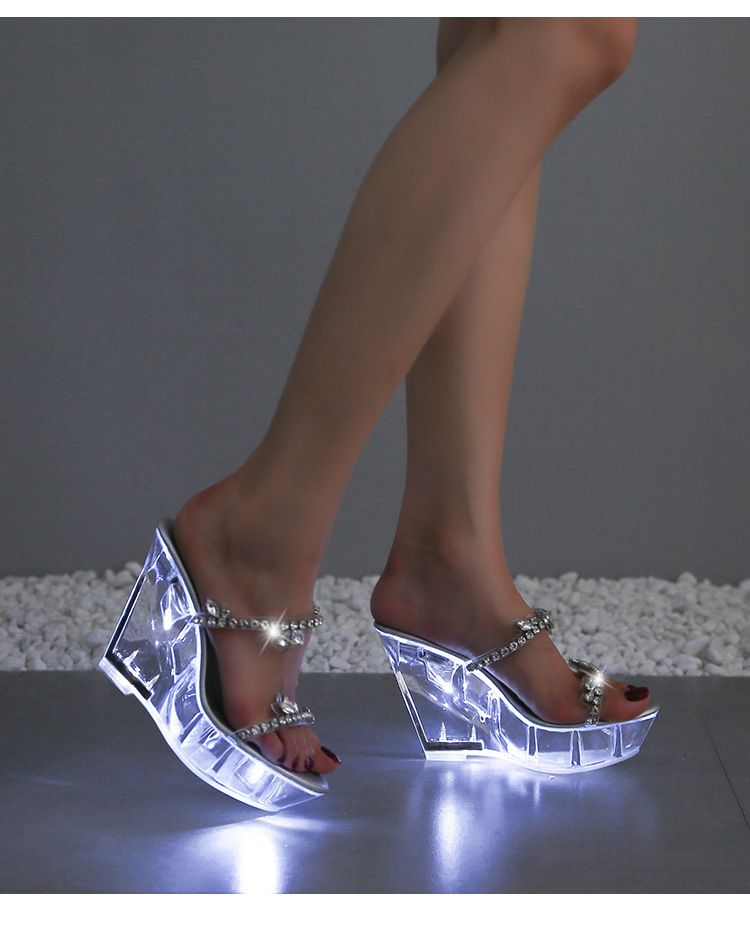 Scarpe con plateau e cristalli illuminati - Tacchi alti con strass glitterati per palcoscenici, discoteche e balli, scarpe da discoteca antiscivolo con luci a LED_voghion.com