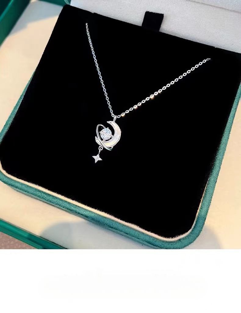 S Silver Dream Star Moon Necklace Women, Ins Style, High-end New Luxury Resin Craft, Elegant Collarbone Chain, Gift For_voghion.com