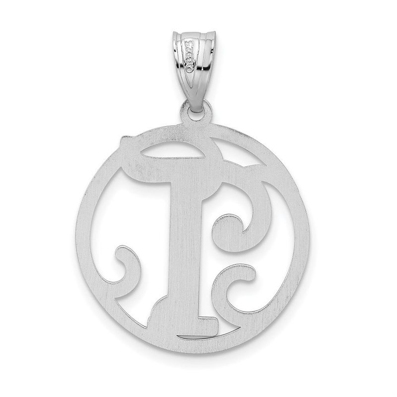 Sterling Silver Rhodium-plated Fancy Script Letter T Initial Pendant_voghion.com