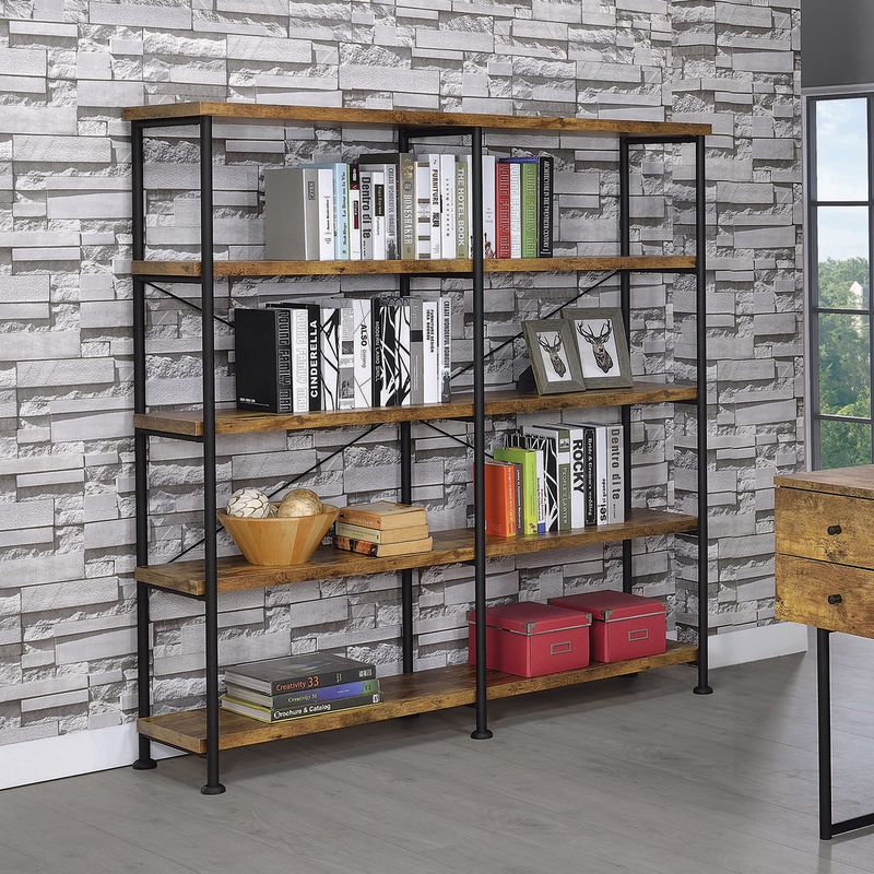 Antique Nutmeg and Black Double-Wide Bookcase_voghion.com