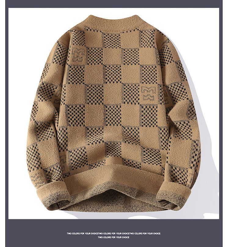 Men’s Chunky Knit Turtleneck Sweater - Oversized Pullover With Embroidered Badge (Black/Red/Khaki/Dark Green)_voghion.com
