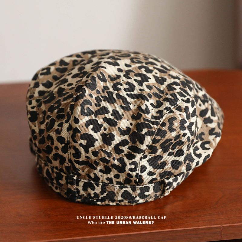 Women's Retro Leopard Print Forward Hat Y2k Hot Girl Face Small Duck Tongue Beret Niche Design High End Painter Hat_voghion.com