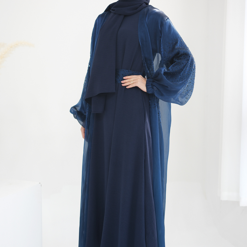 Women’s Clothing Muslim Fashion Dubai Daily Solid Color Puff Sleeve Sleeve Robe Cardigan_voghion.com