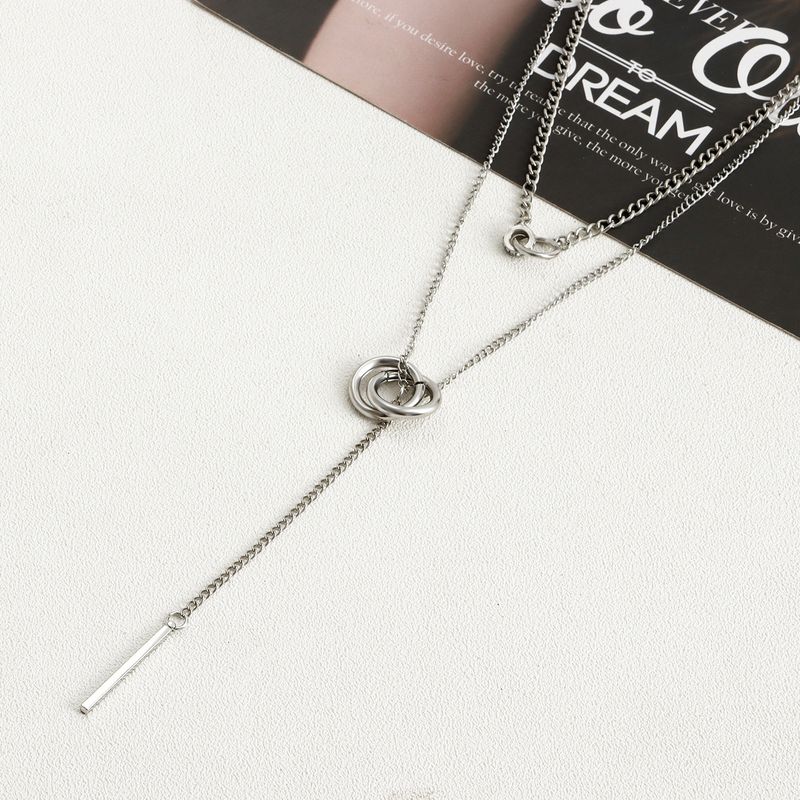 Collier pull Long avec pompon, pendentif Double cercle, longue chaîne, bijoux pour femmes_voghion.com