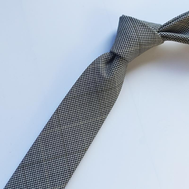Cravatta casual stretta da uomo, 6 cm, stile retrò britannico, in lana, grigia, formale, nera, versatile, pied de poule_voghion.com
