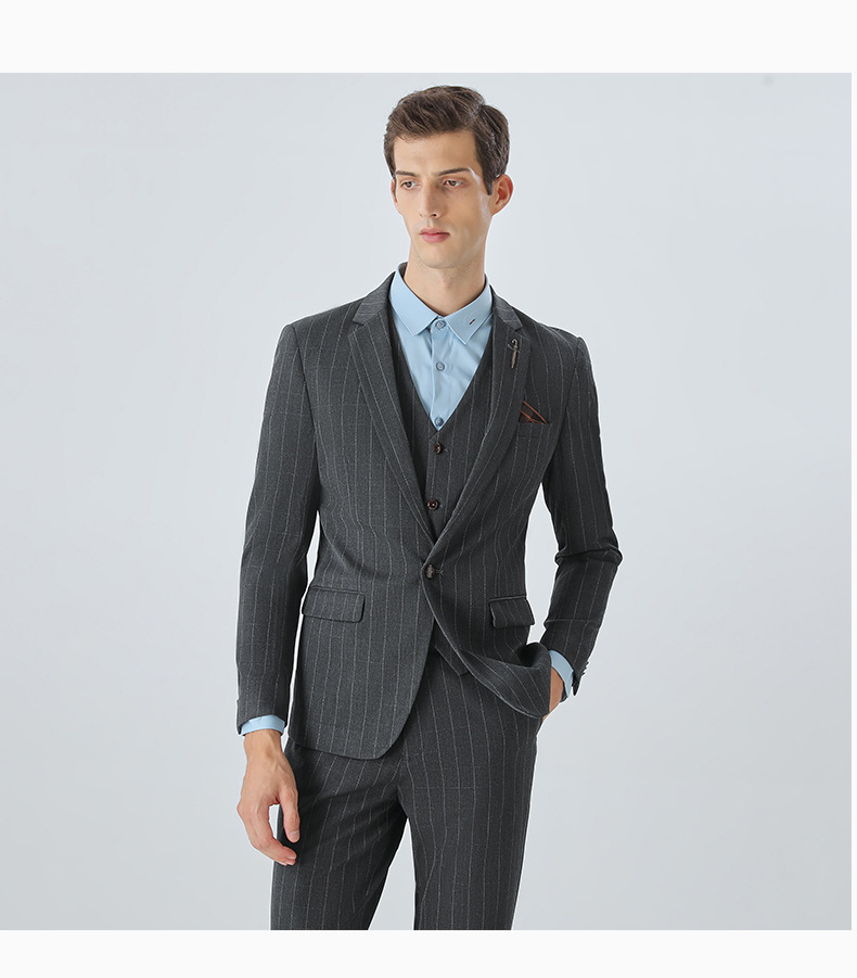 Men's Slim Fit Suit Set With Stripes - Formal Business Blazer & Pants For Wedding, Office & Special Occasions (Black, Gray, 7XL Sizes Available)_voghion.com