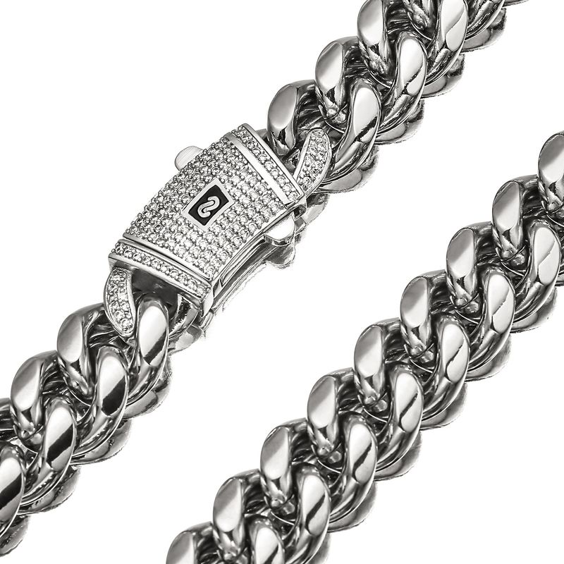 Joyería para hombre, collar de cadena cubana de acero inoxidable con hebilla de resorte de circonita de Miami, collar para hombre, pulsera, joyería popular_voghion.com