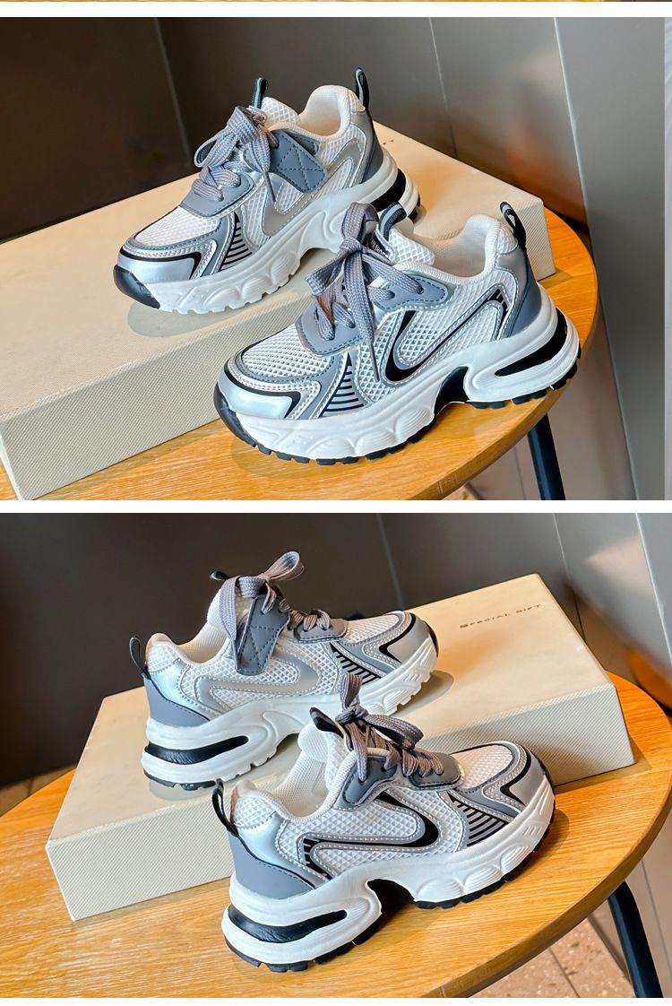 Girls' 2024 Spring/Summer New Children's Soft Sole Lightweight Dad Boys' Mesh Breathable Sports Shoes_voghion.com