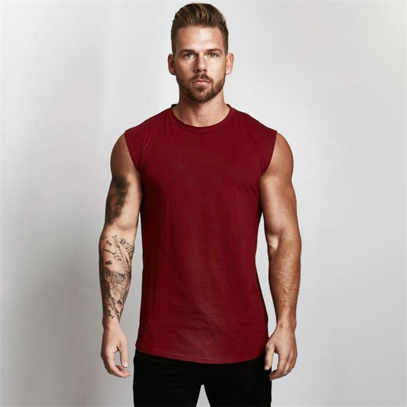 T-shirt senza maniche sportiva estiva solida con piastra liscia Canotta fitness da uomo Canotta da allenamento da corsa in puro cotone_voghion.com