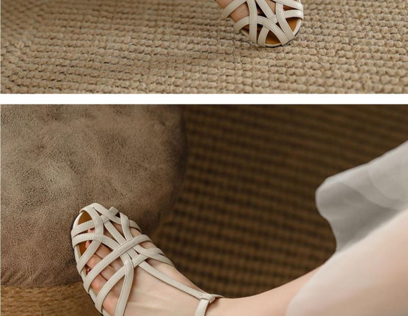 2025 Sommer Bohemian One-Strap Closed-Toe Woven Sandalen für Frauen Flache Low Heel Hollow Roman Schuhe_voghion.com