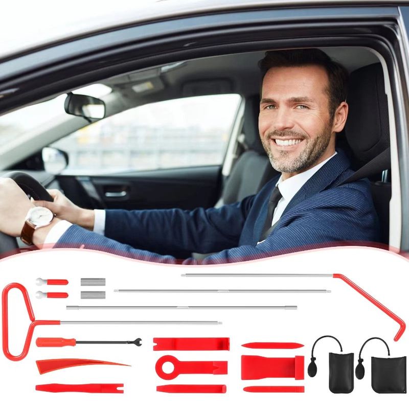 Kit per finestrini rossi deformati, kit di emergenza per auto, kit di finiture lunghe in acciaio inossidabile, 24 ganci, distanza chiave e rimozione di emergenza porte in acciaio_voghion.com