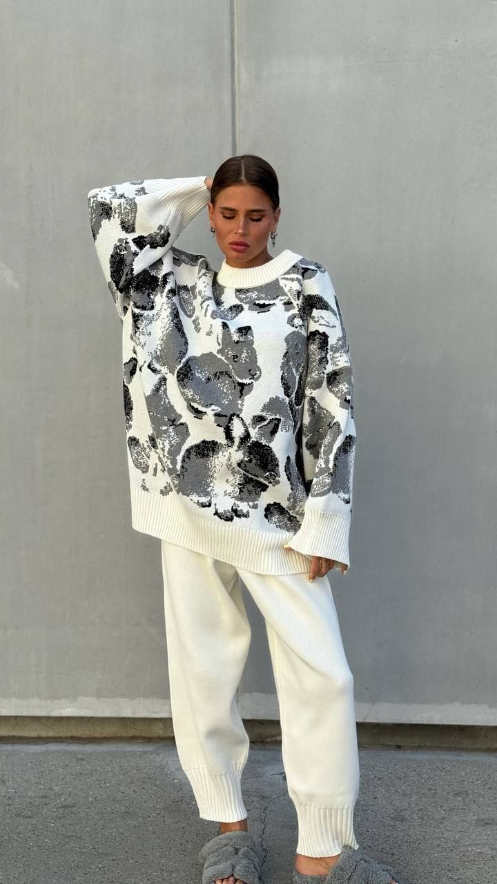 Abbigliamento da donna nuovi abiti caldi casual per donna maglione primaverile di alta qualità con colori a contrasto pantaloni dritti abito in due pezzi intimo_voghion.com
