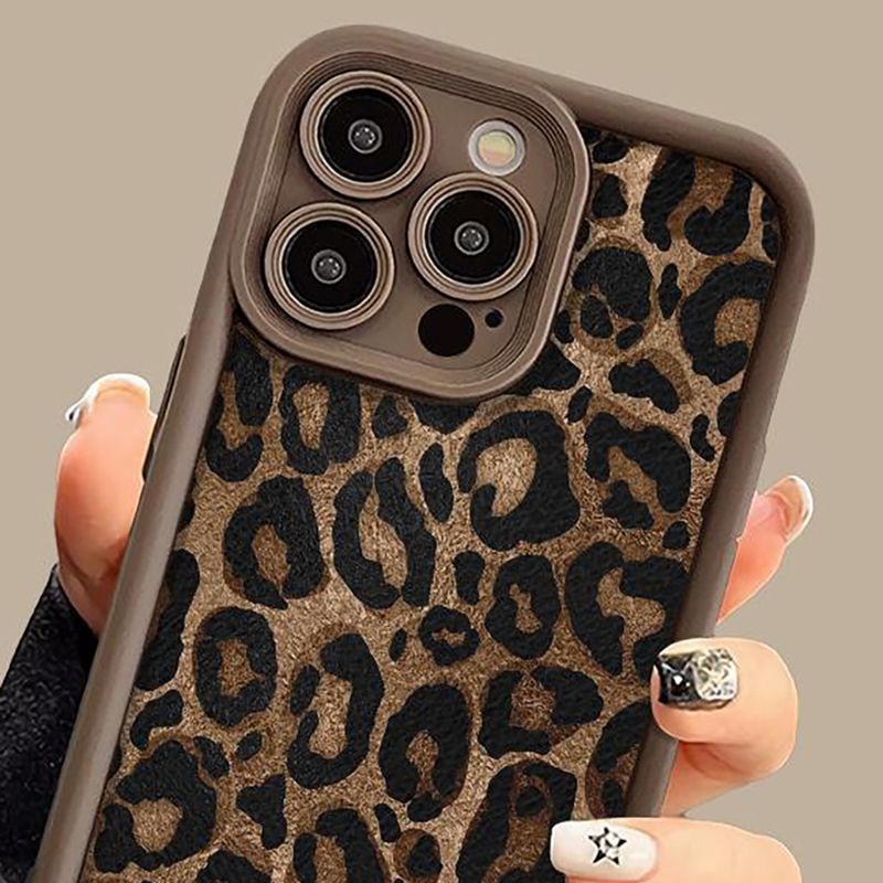 Winter Leopard Print Phone Chain Case For IPhone 16 15 14 13 11 12 Pro Max Plus Cute Short Nylon Lanyard Hanging Rope Cover_voghion.com