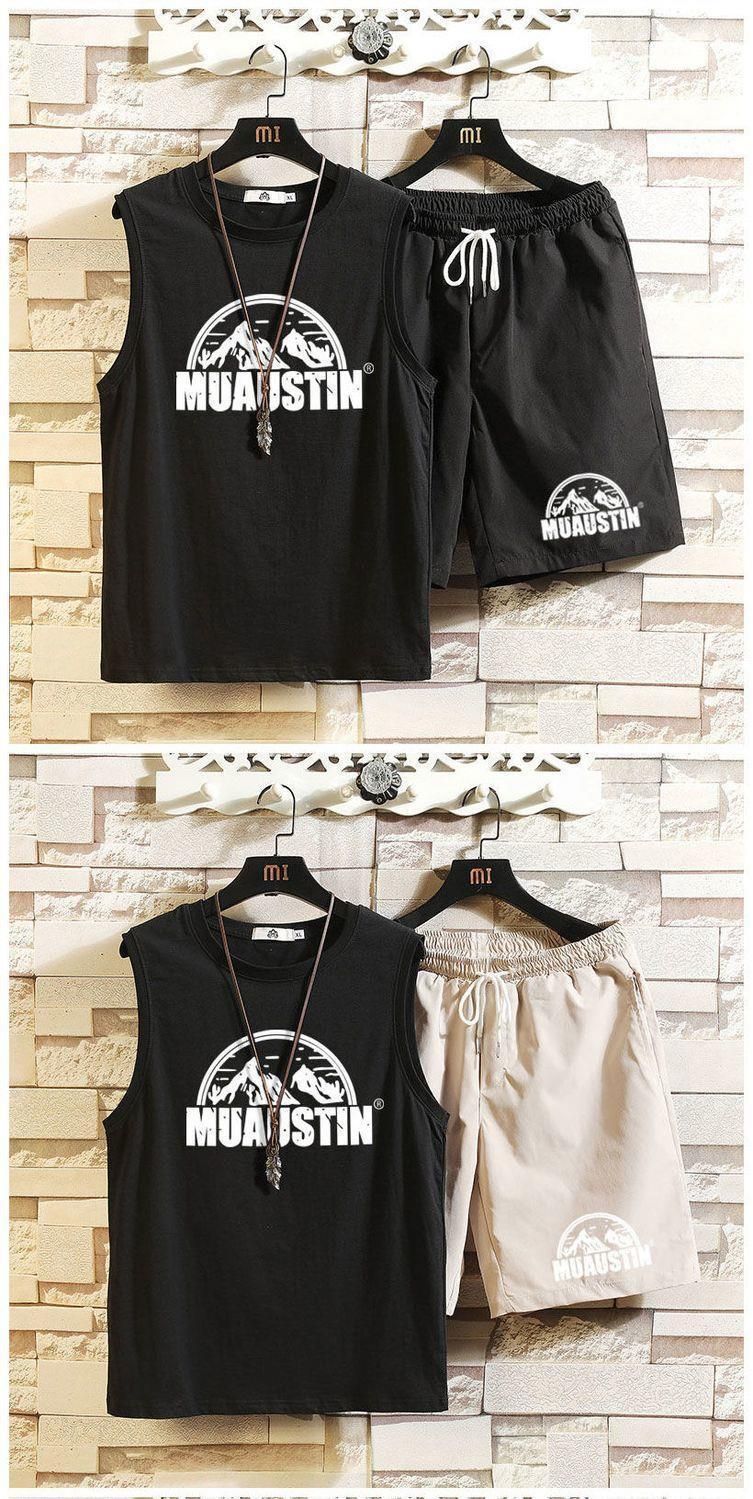 Top/Set Snow Mountain Printed Sleeveless Tank Top Set Men's T-shirt Summer Large Size 5/4 Shorts Casual Two Piece 12_voghion.com