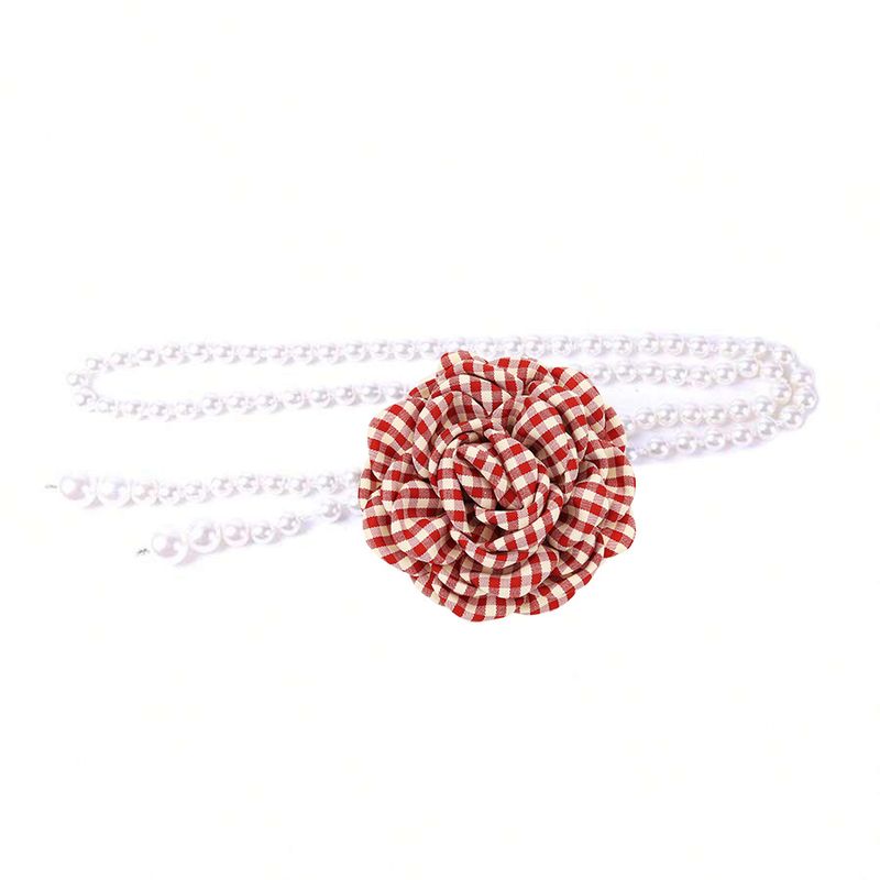 Cintura sottile Pearl con una catena, versatile, regolabile, multiuso, alla moda, con motivo scozzese staccabile e fiore_voghion.com