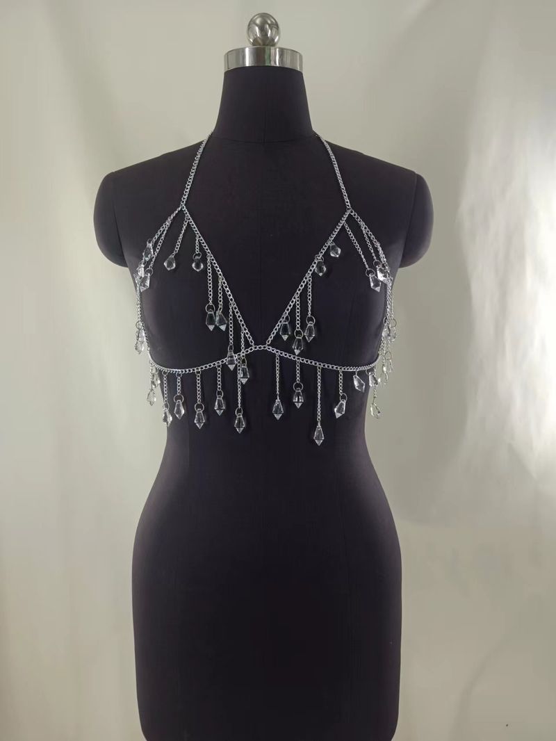 Klarer Kristall-Edelstein-Anhänger, Fransenkette, Brustkette, Taillenkette, kombinierte Körperkette_voghion.com