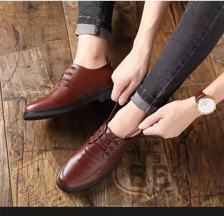 Mocassins Derby en cuir verni pour hommes, chaussures décontractées à bout pointu_voghion.com