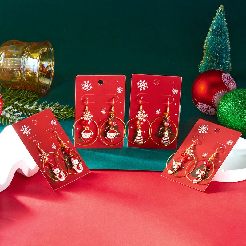 Orecchini geometrici con elementi nuovi europei e americani per donna, albero di Natale, Babbo Natale, pupazzo di neve_voghion.com