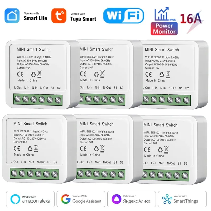 16A Tuya WiFi MiNi Smart Switch Power Monitor 2-Wege-Steuerung Timer Drahtloser DIY-Breaker Funktioniert mit Alexa Google Home Alice_voghion.com