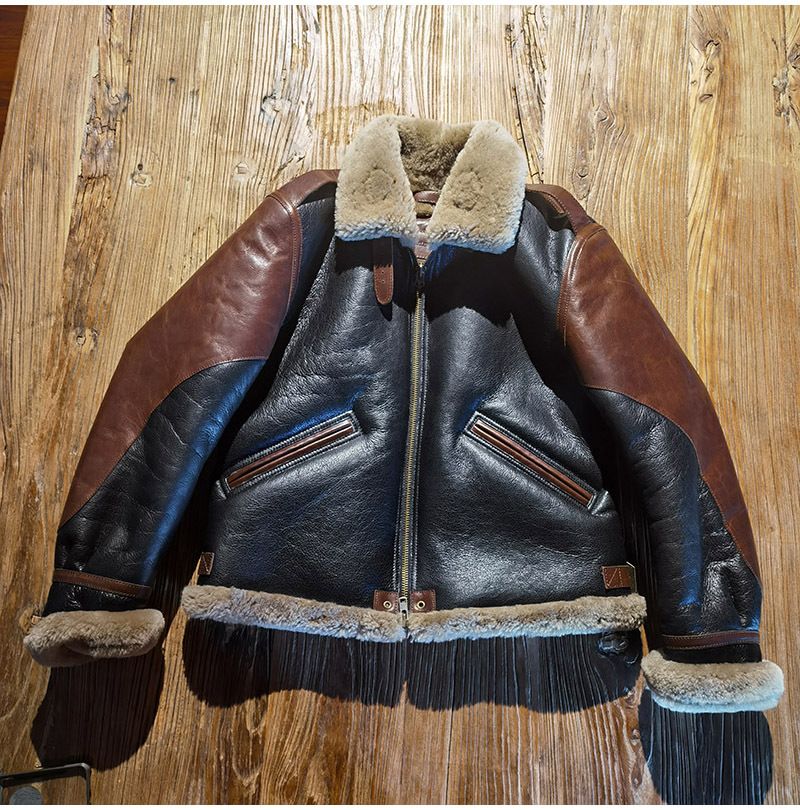"Men's B6 Flight-Inspired Leather Jacket – Genuine Sheepskin, Retro Aviator Style, Warm & Stylish Winter Coat"_voghion.com