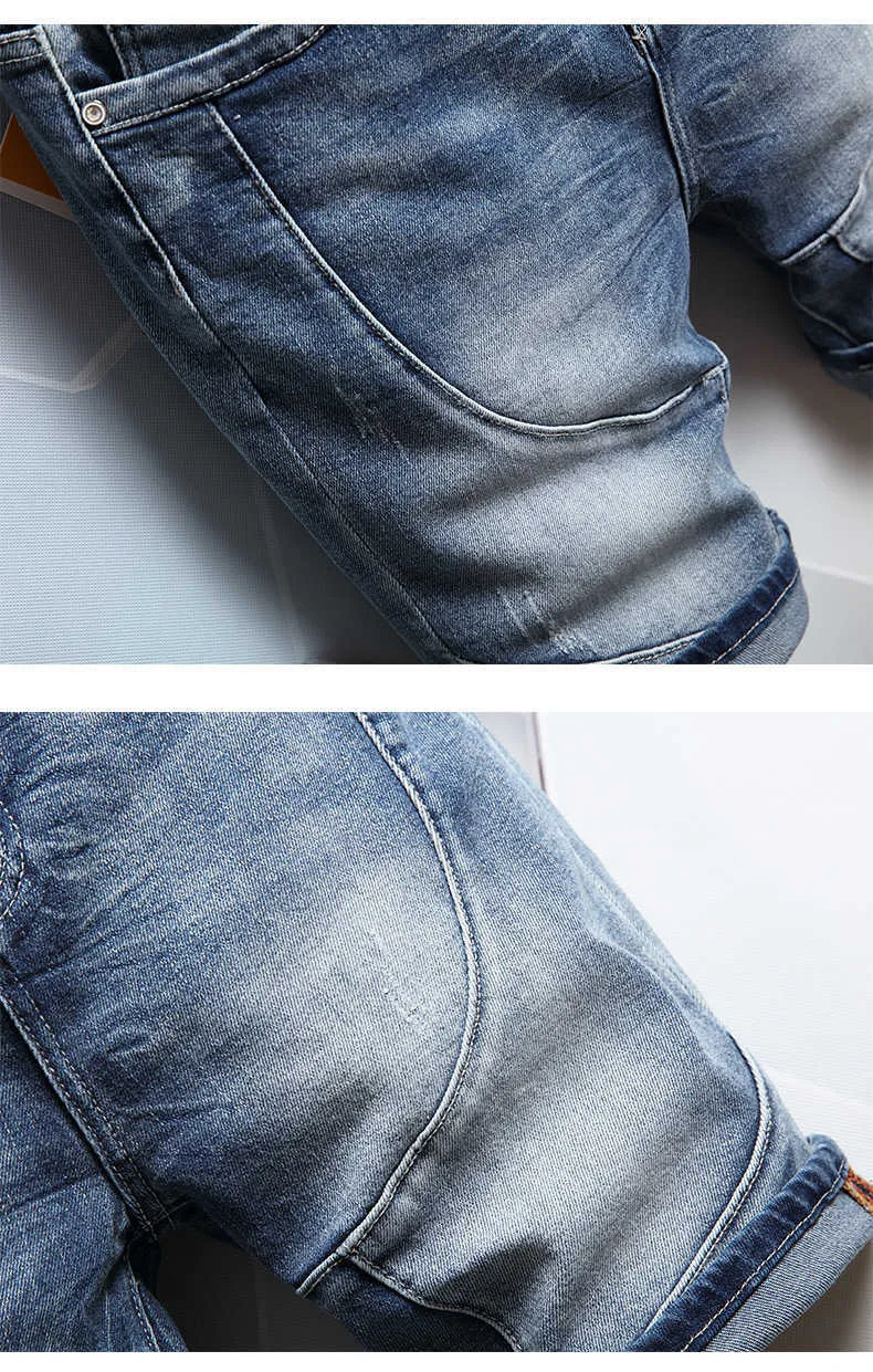 2022 Zomer Nieuwe Rechte Stretch Denim Shorts Voor Heren, Koreaanse Mode, Katoen, Streetwear, Slim-Fit Cropped Jeans, Met Panelen_voghion.com