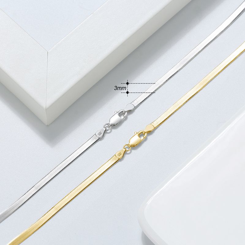 Moda ORSA JEWELS Sterg Sier 3mm Oro Flessibile Piatto Spina di Pesce Collana Serpente per Donne Catena al Collo Gioielli SC35_voghion.com