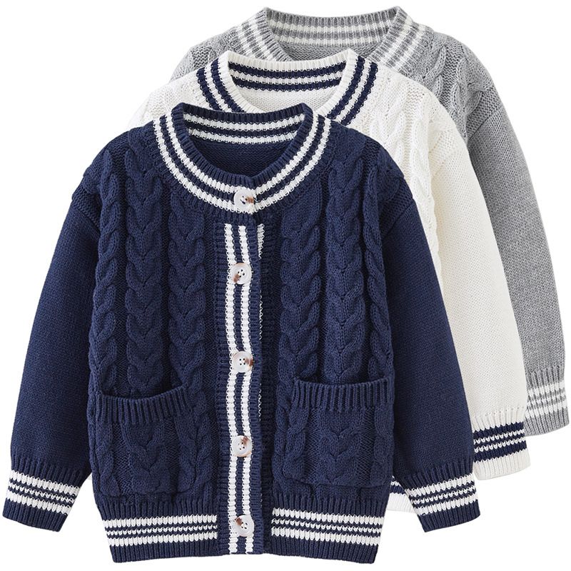 Baumwoll-Cardigan für Unisex-Kinder – Strickpullover mit Farbblockdesign (90–130 cm, 100 % Baumwolle, Sicherheitsklasse A, für Frühling/Herbst)_voghion.com