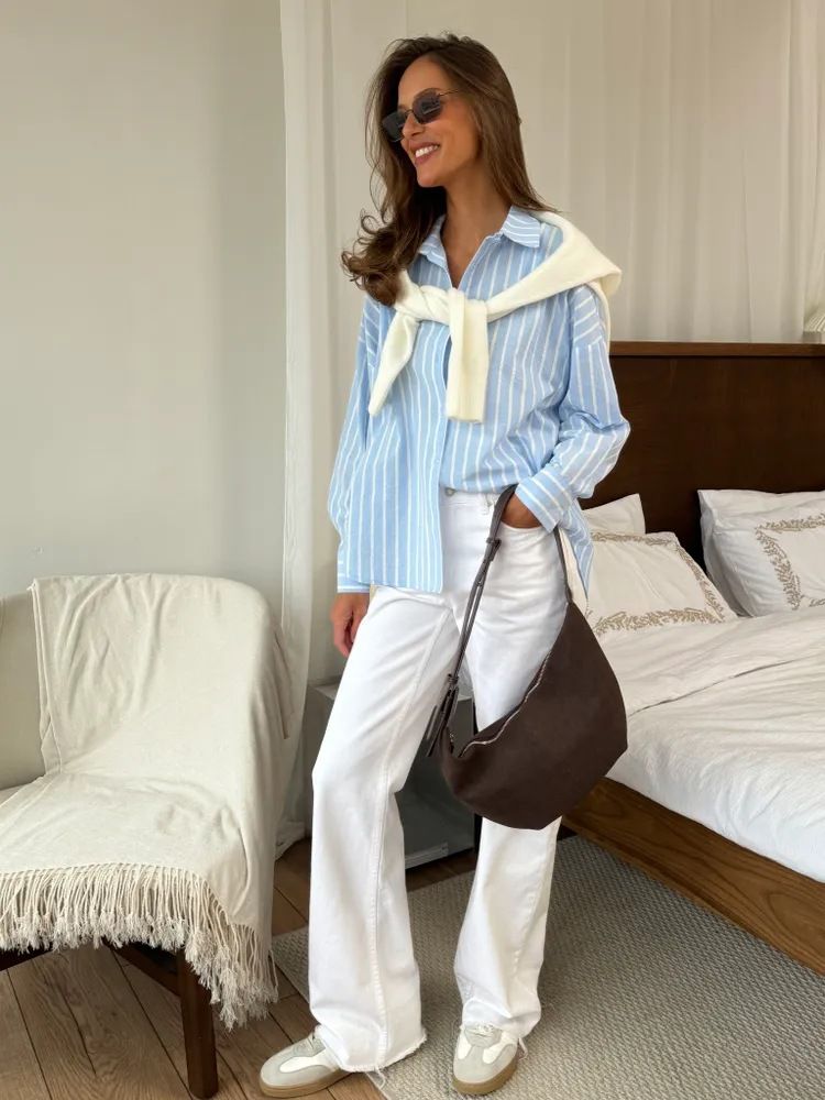 Chemise d'été à manches longues et rayures pour femme – Polyester léger, coupe ample, col polo, motif 3D, tenue décontractée et de bureau (bleu/rose/gris)_voghion.com