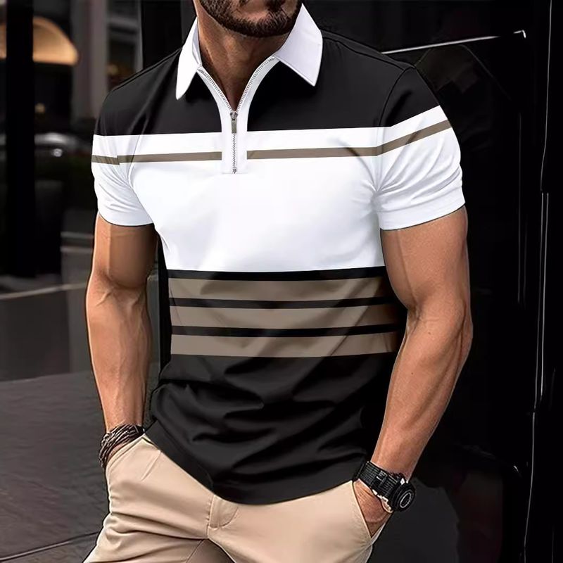 Polo d'été à manches courtes pour homme, imprimé à motifs simples, décontracté, rayé_voghion.com