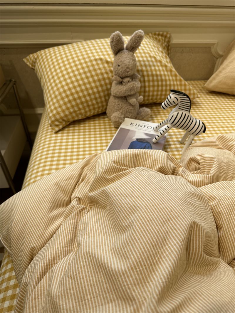 Minimalist Japanese Style Gray Plaid Bedding 100% Cotton 1.5m 1.8m Student Dormitory Duvet Cover Set 1.2m_voghion.com