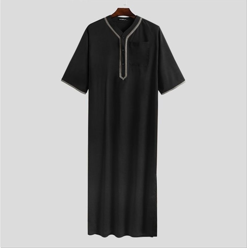 2025 Muslim Men Jubba Thobe Fixed Button Kimono Middle Robe Saudi Muslim Man Shirt Stand Collar Islamic Arab Kaftan Men Abayas_voghion.com