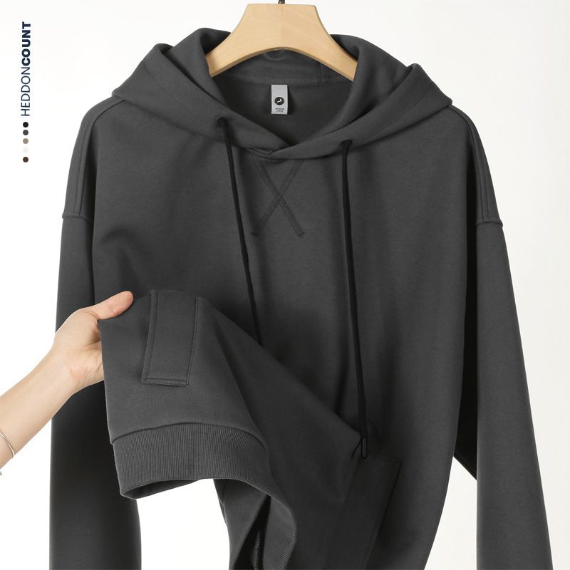 320G Autumn Trendy Brand Hooded American Style Solid Color Sports Casual Unisex Pullover Clean Version Sweatshirt_voghion.com