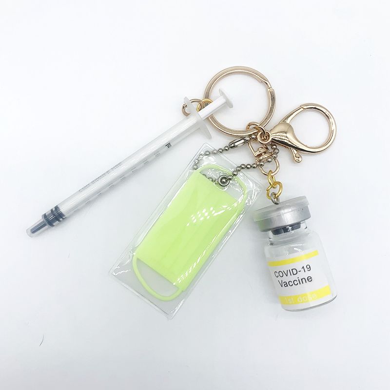 Taiwan Simulation Mask Medicine Bottle Syringe Card Pendant COVID-19 Vaccine Keychain Hanging Decoration Accessories_voghion.com
