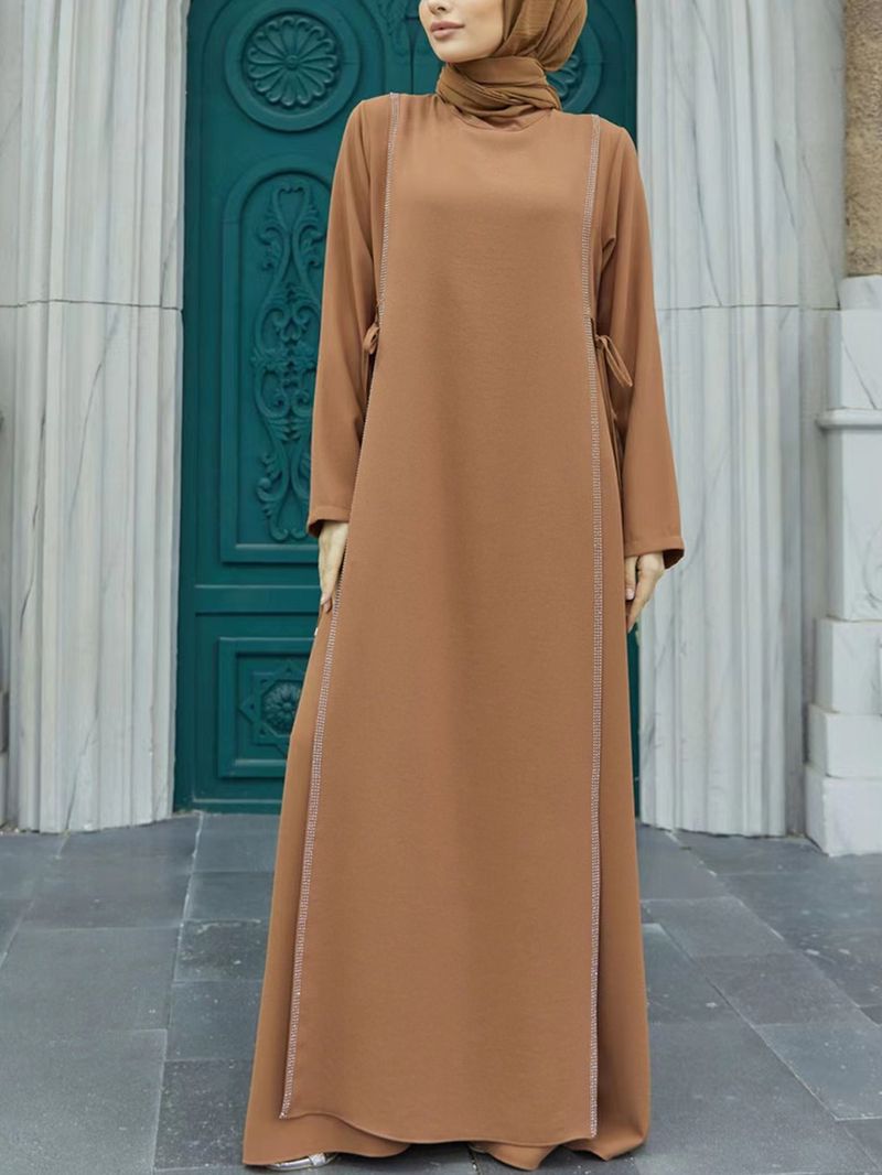 Women's Round Necked Sleeved Hot Diamond Temperament Elegant Long Dress Loose Fitting Robe Christmas Thanksgiving Halloween Valentine's Day_voghion.com